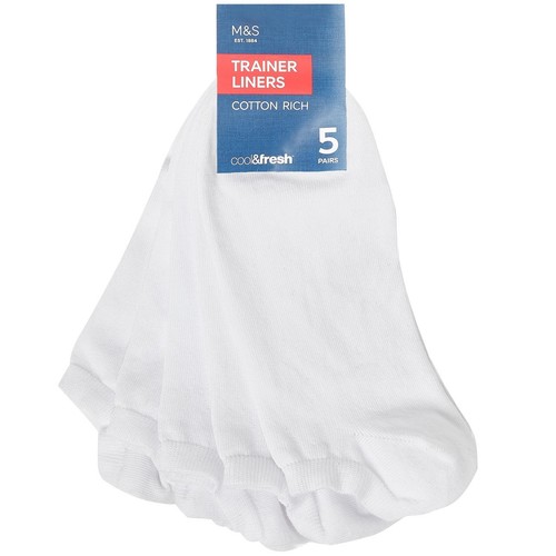 M&S Mens Cool & Fresh Trainer Liner Socks, Size 6-8.5, White