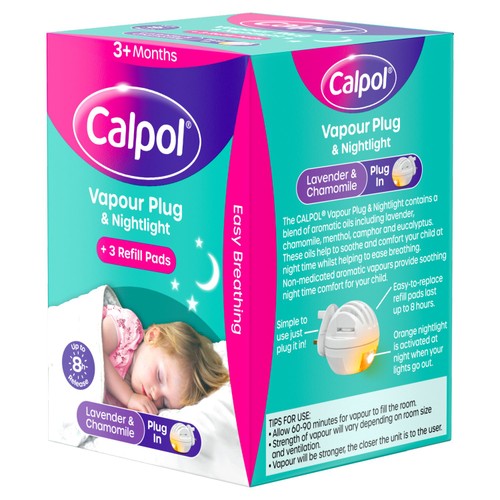 Calpol Vapour Plug  & Nightlight  + 3 Refill Pads Lavender & Chamomile
