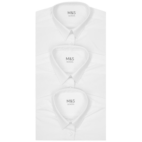 M&S Girls Slim Fit Easy Iron School Blouses, 10-11 Years, White