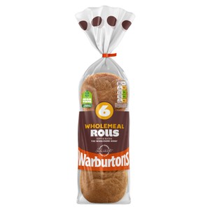 Warburtons Soft Sliced Wholemeal Rolls x6