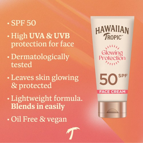 Hawaiian Tropic Glowing Protection Face Sun Cream Lotion SPF 50