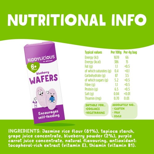 Kiddylicious Blueberry Mini Wafers Baby Snacks Multi