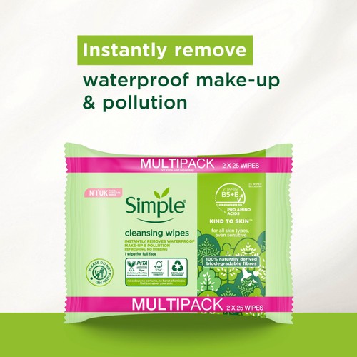 Simple Kind to Skin Biodegradable Face Wipes