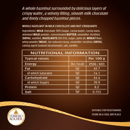 Ferrero Rocher Milk Chocolate Hazelnut Pralines 42 Pieces