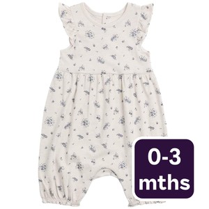 Cotton Floral Romper, 0-3 Months, Cream