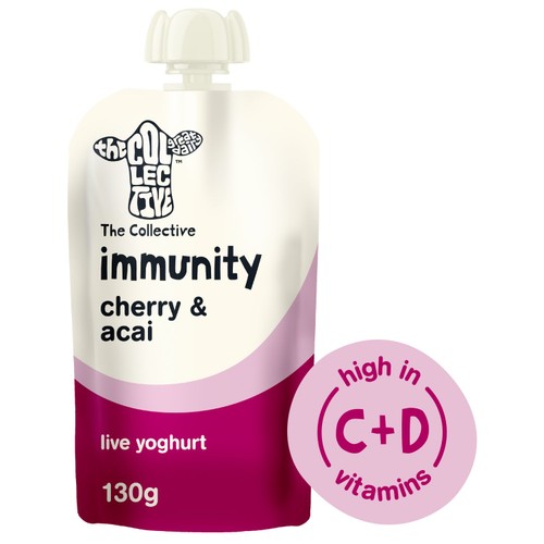 The Collective Immunity Cherry & Acai Yoghurt Pouch, 130g The Collective Immunity Cherry & Acai Yoghurt Pouch, 130g
