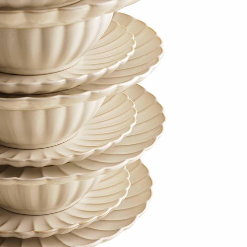 M&S Scallop 12 Piece Dinner Set, Natural