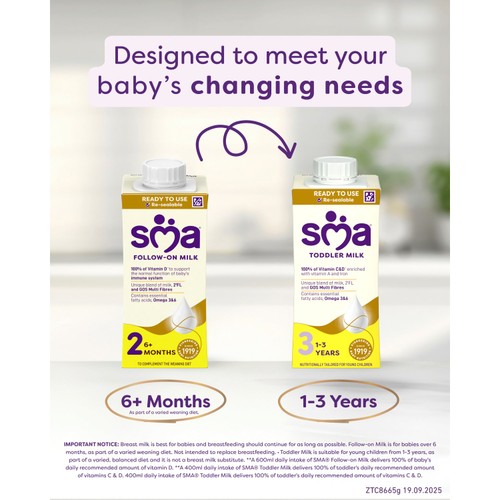 SMA 2 Follow-on Baby Milk Ready Made Liquid Formula 6 Months+ 200ml