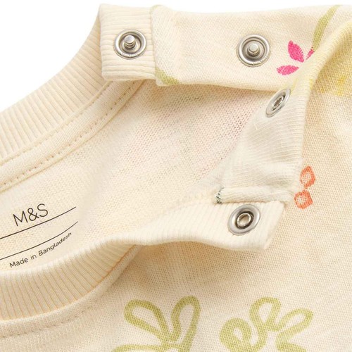 M&S Cotton Jersey All-Over-Print Dress, 12-18 Months, Cream