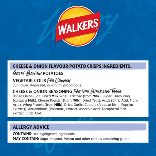 Walkers Cheese & Onion Multipack Crisps 12 x 25g