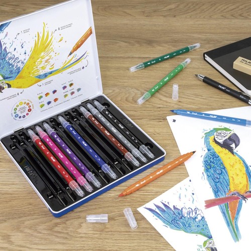 MILAN Metal Box 12 dual tip fibrepens