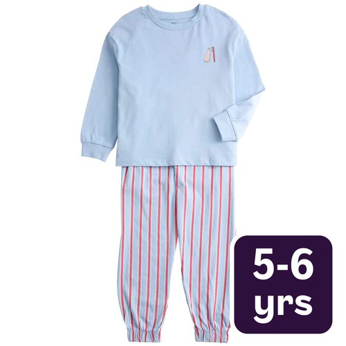 M&S Boys Pure Cotton Graphic Pyjama Set, 5-6 Years, Blue
