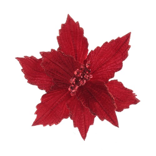 Red Poinsettia Glitter Christmas Clip On Decoration 26cm