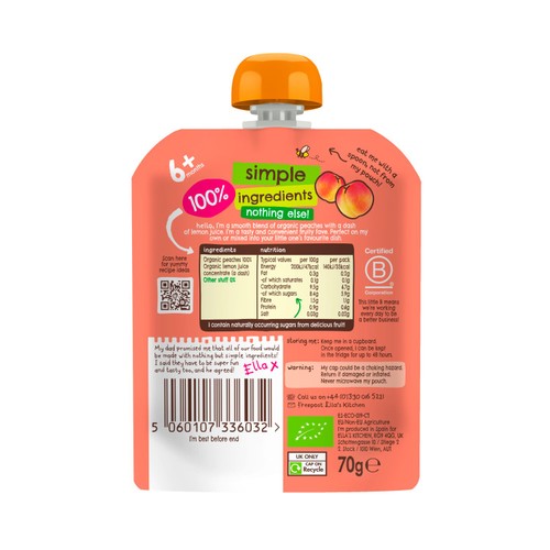 Ella's Kitchen Peaches First Tastes Baby Food Pouch 6+ Months