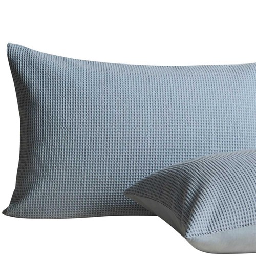 M&S Washed Cotton Waffle Bedding Set, Dusty Blue, Double