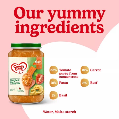 Cow & Gate Spaghetti Bolognese Baby Food Meal Jar 10+ Months