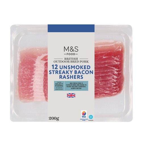 M&S British Outdoor Bred 12 Unsmoked Streaky Bacon Rashers