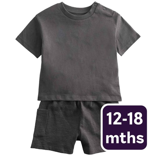 M&S Boys Pure Cotton Shirt & Cargo Shorts Outfit, 12-18 Months, Multi