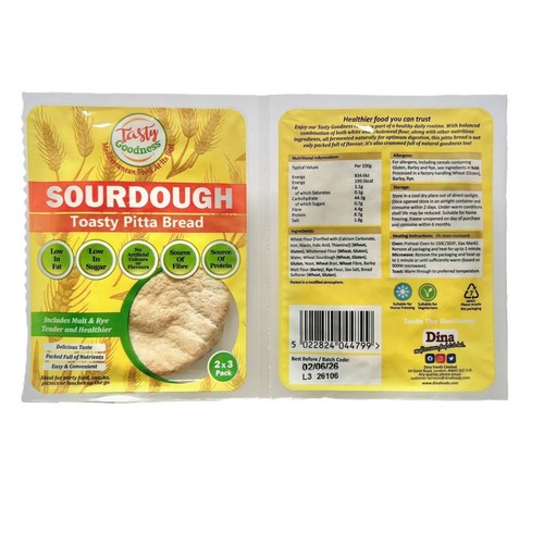 Tasty Goodness Sourdough Toasty Pitta Bread Long Life