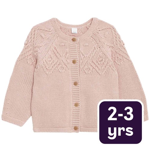 M&S Girls, Collection Pure Cotton Patterned Cardigan, 2-3 Years, Pink