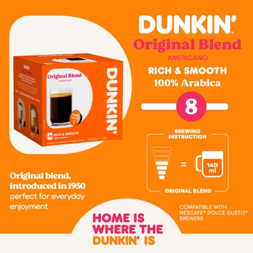 Dunkin Original Blend Dolce Gusto Compatible Coffee Pods