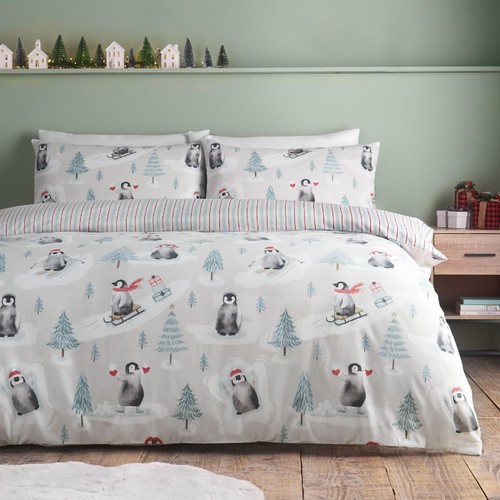 Catherine Lansfield Brushed Christmas Penguins Single Duvet Set