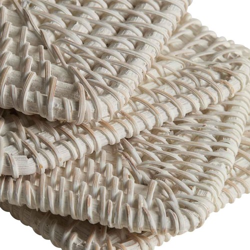 M&S Set of 4 Rattan Washed Coasters with Holder, White