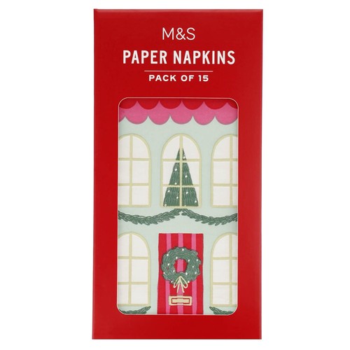 M&S 15 Christmas House Paper Napkins