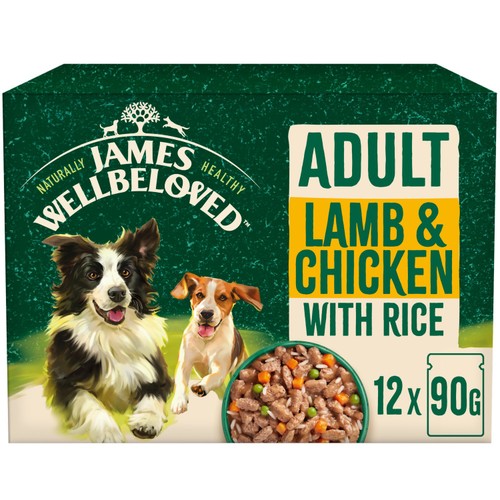 James Wellbeloved Adult Wet Dog Food Lamb & Chicken in Gravy Pouch 12x90g