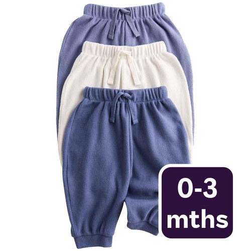 M&S Boys Brushed Waffle Joggers, 0-3 M, Blue Mix