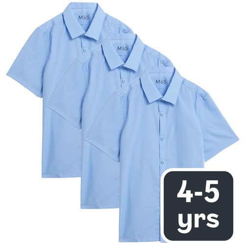 M&S Boys School Slim Fit Shirts, 4-5 Years, Blue