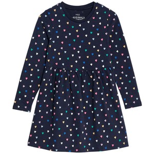 Cotton Heart Dress, 6-7 Years, Navy