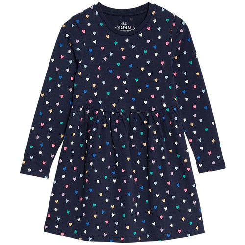 M&S Cotton Heart Dress, 6-7 Years, Navy