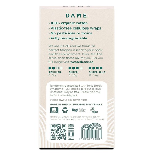 DAME Organic Cotton Tampons Super