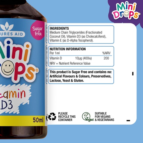 Natures Aid Infant's & Kid's Vitamin D3 Supplement Mini Drops Newborn-5yrs 