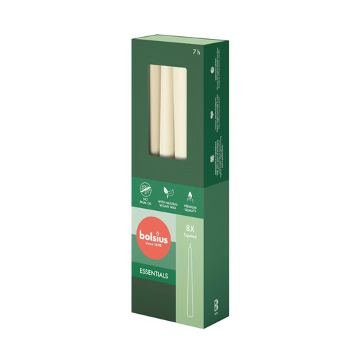 Bolsius Essentials Taper Candles  Box of  8 Soft Pearl