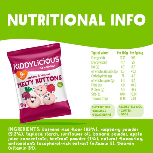 Kiddylicious Raspberry & Beetroot Melty Buttons 9+ Months