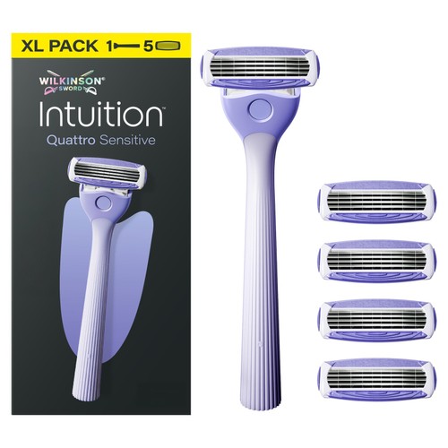 Wilkinson Sword Intuition Quattro Sensitive Women's Razor & 5 Blade Refills