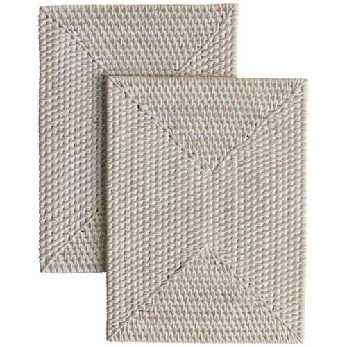 M&S Set of 2 Rattan Washed Placemats, White