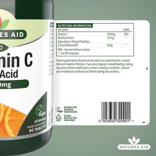 Natures Aid Low Acid Vitamin C Tablets 1000mg 
