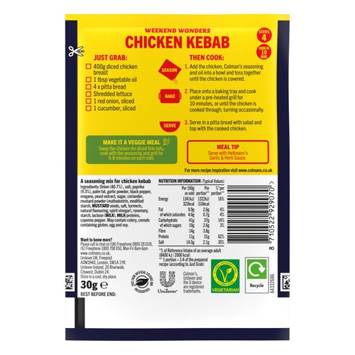 Colman's Weekend Wonders Chicken Kebab Recipe Mix