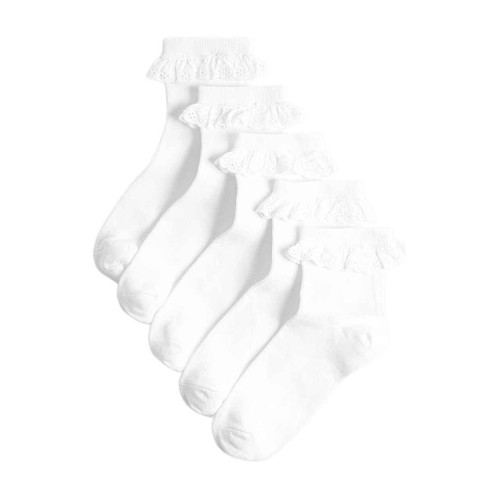 M&S Girls Frill Socks, 4-7, White