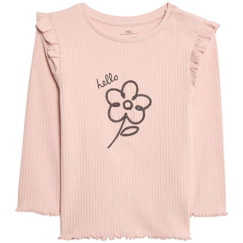 M&S Flower Top & Bottom Outfit, 0-3 Months, Cream