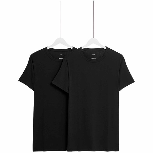 M&S Mens Light Thermal Short Sleeve Top, Small, Black