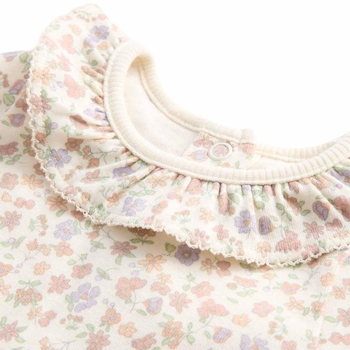 M&S Girls Floral Pointelle Bodysuit with Collar, 0-3 Months, Ivory