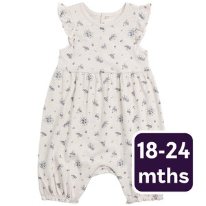Cotton Floral Romper, 18-24 Months, Cream