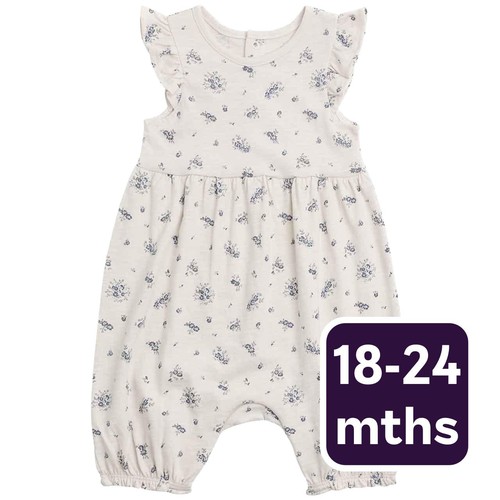 M&S Cotton Floral Romper, 18-24 Months, Cream