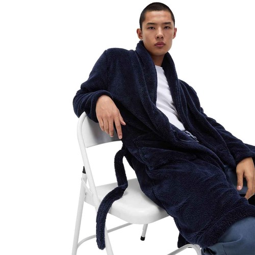 M&S Mens Fleece Supersoft Dressing Gown, L, Navy