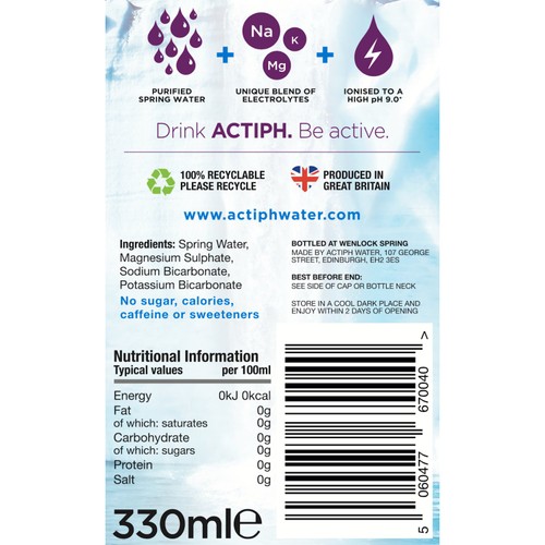 ACTIPH Alkaline Ionised Water Glass Bottle