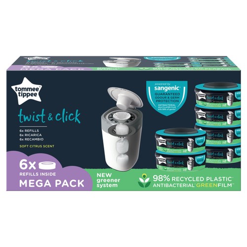 Tommee Tippee Twist & Click Nappy Bin Refill Casettes, Multipack